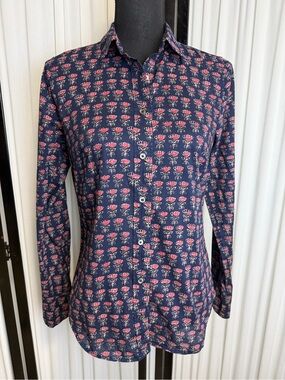 J. Crew Navy Button-Up Shirt with Pink Floral Print